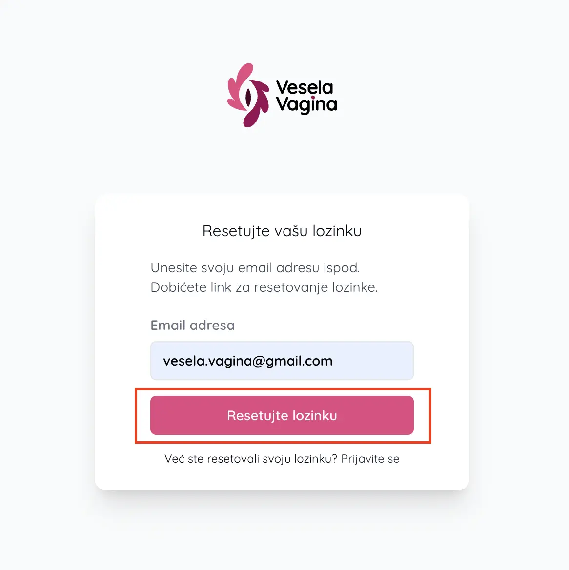 Reset email