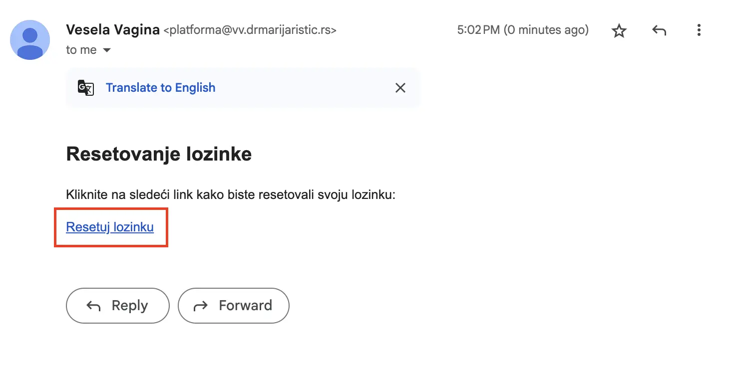 Reset link email