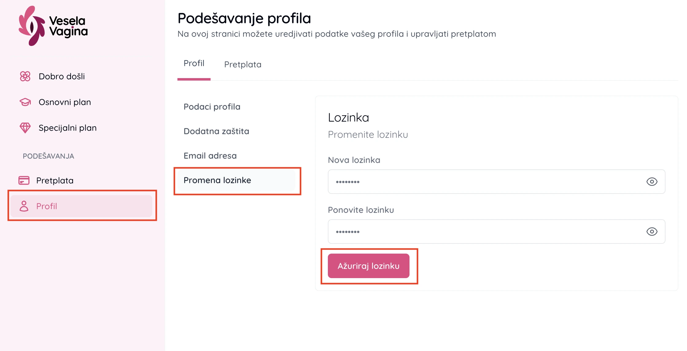 Reset lozinke stranica